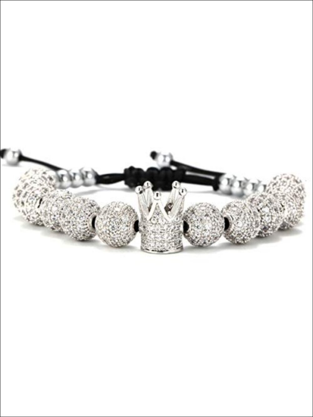 CZ Crown Braided Copper Bracelet 8mm Micro Pave Cubic Zirconia Beads Adjustable